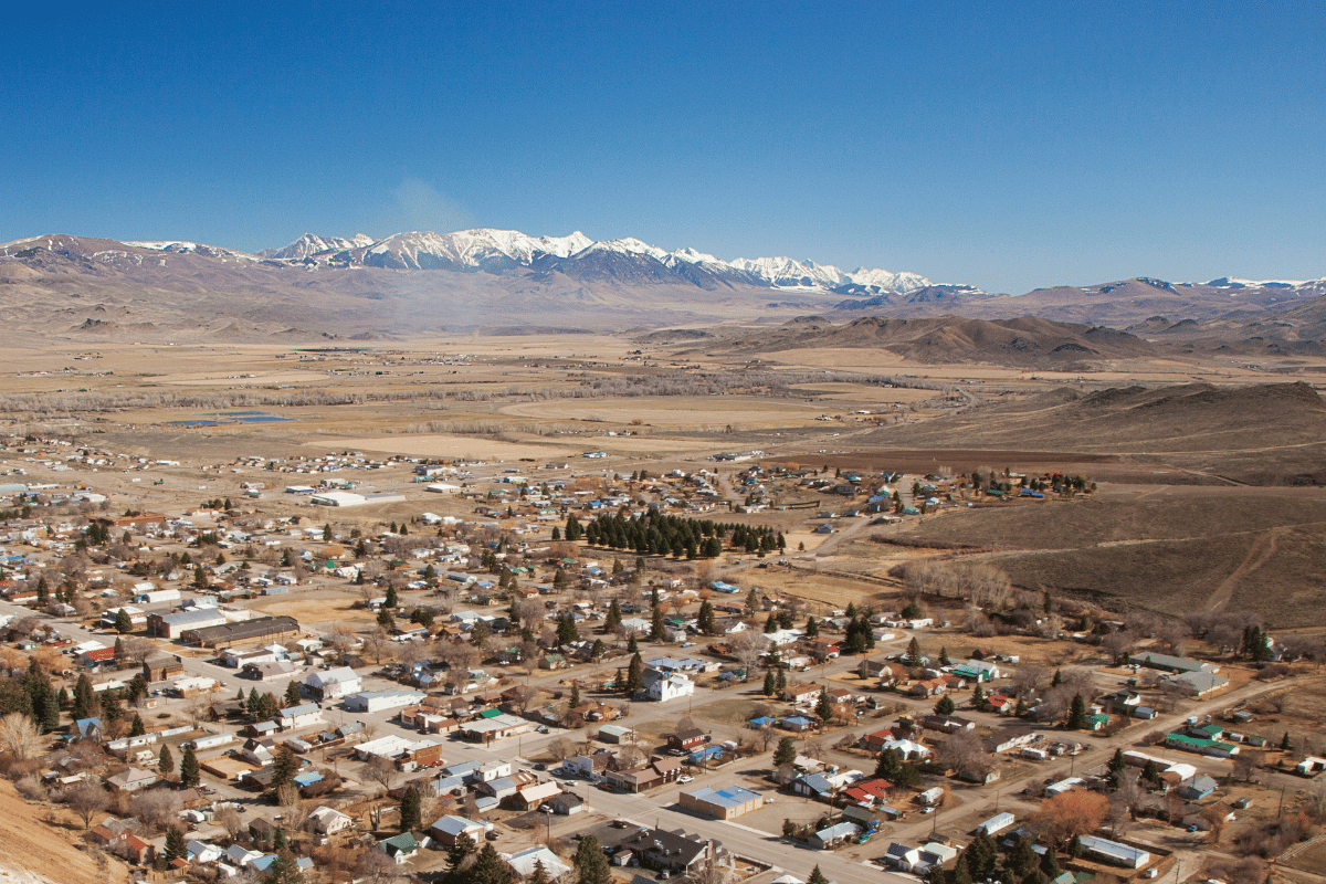 mountains behind city